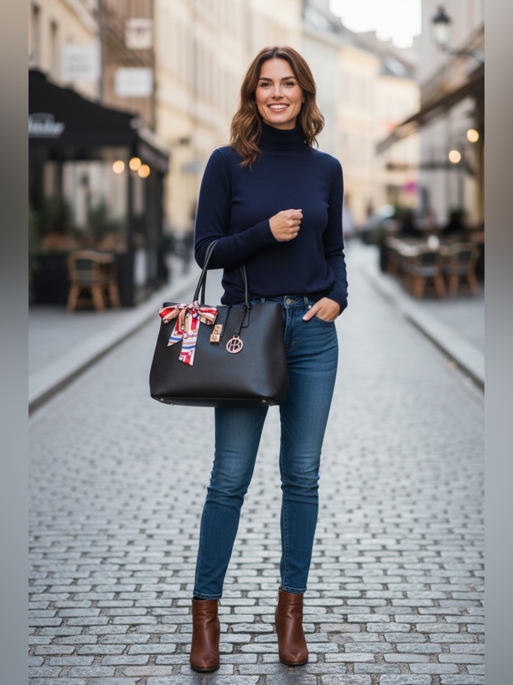 Henri Bendel West 57th Day Tote Black Saffiano Leather Gold Lock Closure